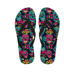 Teal Pink Sugar Skull Pattern Print Flip Flops