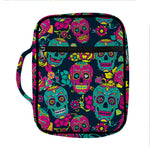 Teal Pink Sugar Skull Pattern Print Front Pocket Bible Bag
