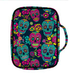 Teal Pink Sugar Skull Pattern Print Front Pocket Bible Bag