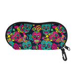 Teal Pink Sugar Skull Pattern Print Glasses Case