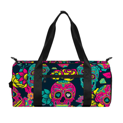 Teal Pink Sugar Skull Pattern Print Gym Bag