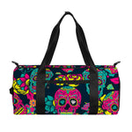 Teal Pink Sugar Skull Pattern Print Gym Bag