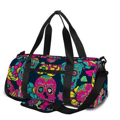 Teal Pink Sugar Skull Pattern Print Gym Bag