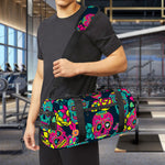 Teal Pink Sugar Skull Pattern Print Gym Bag