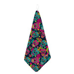 Teal Pink Sugar Skull Pattern Print Hand Towel