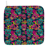 Teal Pink Sugar Skull Pattern Print Hand Towel