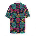 Teal Pink Sugar Skull Pattern Print Hawaiian Shirt
