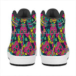 Teal Pink Sugar Skull Pattern Print High Top Leather Sneakers