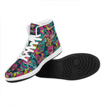 Teal Pink Sugar Skull Pattern Print High Top Leather Sneakers
