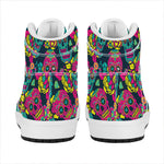 Teal Pink Sugar Skull Pattern Print High Top Leather Sneakers