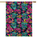Teal Pink Sugar Skull Pattern Print House Flag