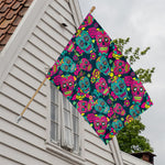 Teal Pink Sugar Skull Pattern Print House Flag