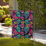 Teal Pink Sugar Skull Pattern Print House Flag