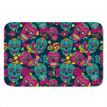 Teal Pink Sugar Skull Pattern Print Indoor Door Mat