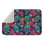 Teal Pink Sugar Skull Pattern Print Indoor Door Mat