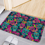 Teal Pink Sugar Skull Pattern Print Indoor Door Mat