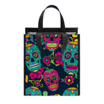 Teal Pink Sugar Skull Pattern Print Insulated Lunch Tote