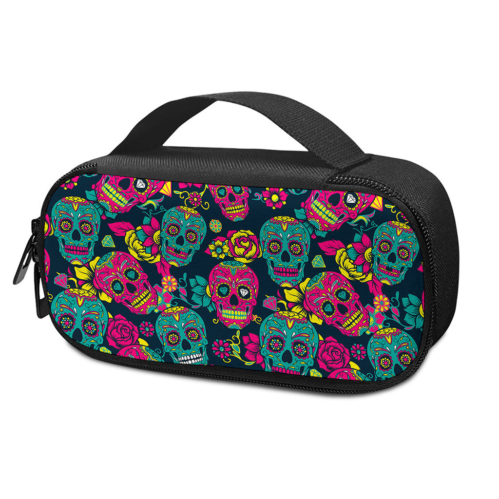 Teal Pink Sugar Skull Pattern Print Insulin Cooler Travel Case