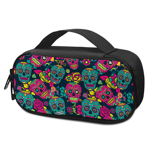 Teal Pink Sugar Skull Pattern Print Insulin Cooler Travel Case