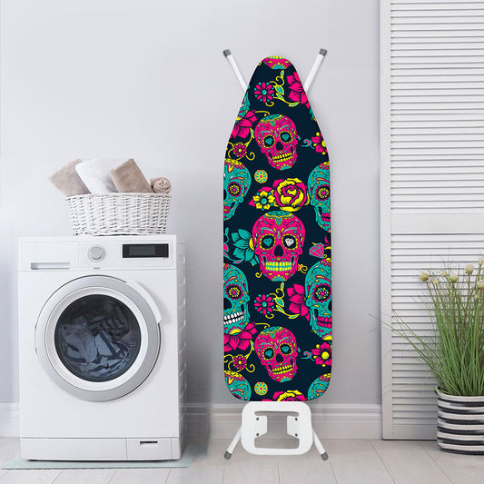 Teal Pink Sugar Skull Pattern Print Ironing Board Cover