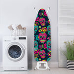 Teal Pink Sugar Skull Pattern Print Ironing Board Cover