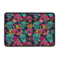 Teal Pink Sugar Skull Pattern Print Kitchen Mat