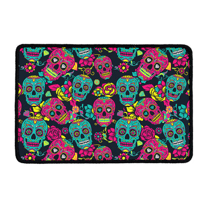Teal Pink Sugar Skull Pattern Print Kitchen Mat