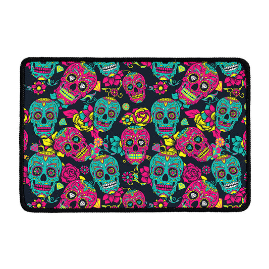 Teal Pink Sugar Skull Pattern Print Kitchen Mat