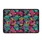 Teal Pink Sugar Skull Pattern Print Kitchen Mat