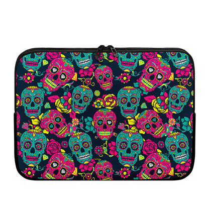 Teal Pink Sugar Skull Pattern Print Laptop Sleeve