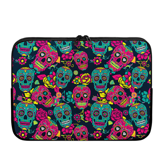Teal Pink Sugar Skull Pattern Print Laptop Sleeve