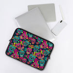 Teal Pink Sugar Skull Pattern Print Laptop Sleeve