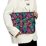 Teal Pink Sugar Skull Pattern Print Laptop Sleeve