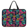Teal Pink Sugar Skull Pattern Print Laptop Sleeve With Handle