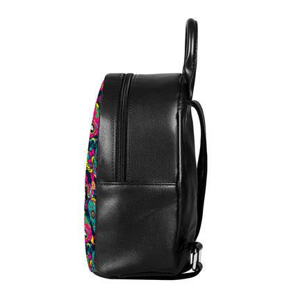 Teal Pink Sugar Skull Pattern Print Leather Backpack