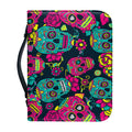 Teal Pink Sugar Skull Pattern Print Leather Bible Cover