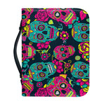 Teal Pink Sugar Skull Pattern Print Leather Bible Cover