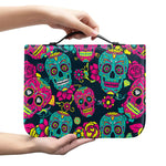Teal Pink Sugar Skull Pattern Print Leather Bible Cover