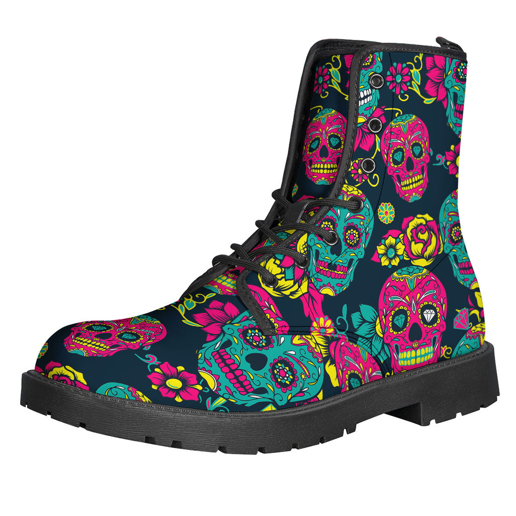 Teal Pink Sugar Skull Pattern Print Backpack