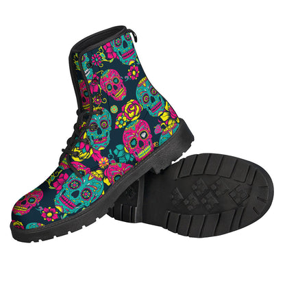 Teal Pink Sugar Skull Pattern Print Backpack