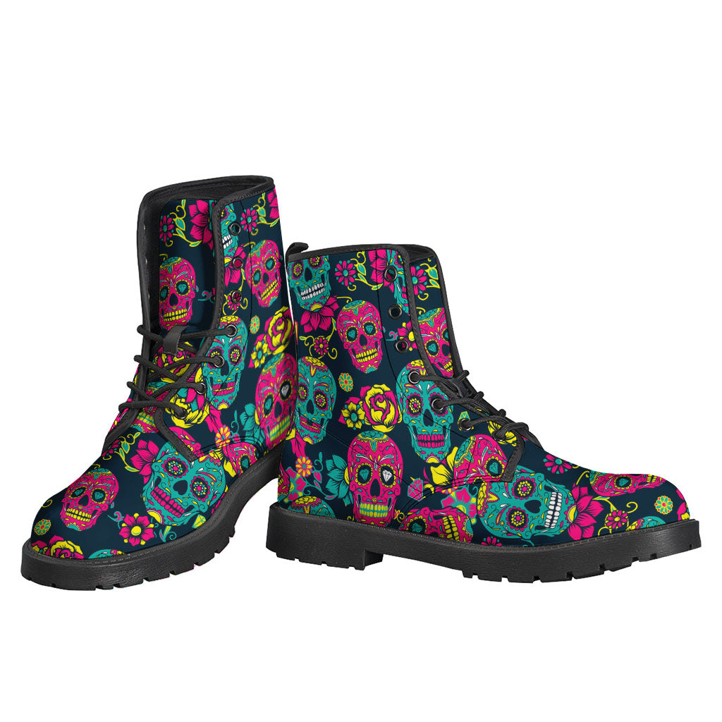 Teal Pink Sugar Skull Pattern Print Backpack