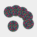 Teal Pink Sugar Skull Pattern Print Leather Coaster Set