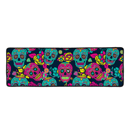 Teal Pink Sugar Skull Pattern Print Long Kitchen Mat