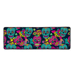 Teal Pink Sugar Skull Pattern Print Long Kitchen Mat