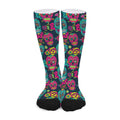 Teal Pink Sugar Skull Pattern Print Long Socks