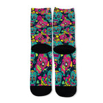 Teal Pink Sugar Skull Pattern Print Long Socks