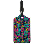 Teal Pink Sugar Skull Pattern Print Luggage Tag