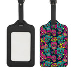 Teal Pink Sugar Skull Pattern Print Luggage Tag