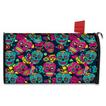 Teal Pink Sugar Skull Pattern Print Mailbox Cover