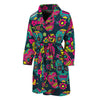 Teal Pink Sugar Skull Pattern Print Men's Bathrobe